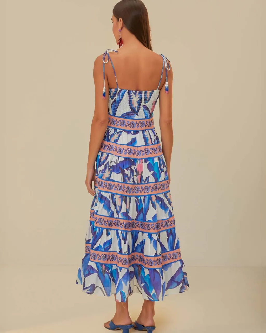 Farm Rio Off-White Blue Foliage Midi Dress Best