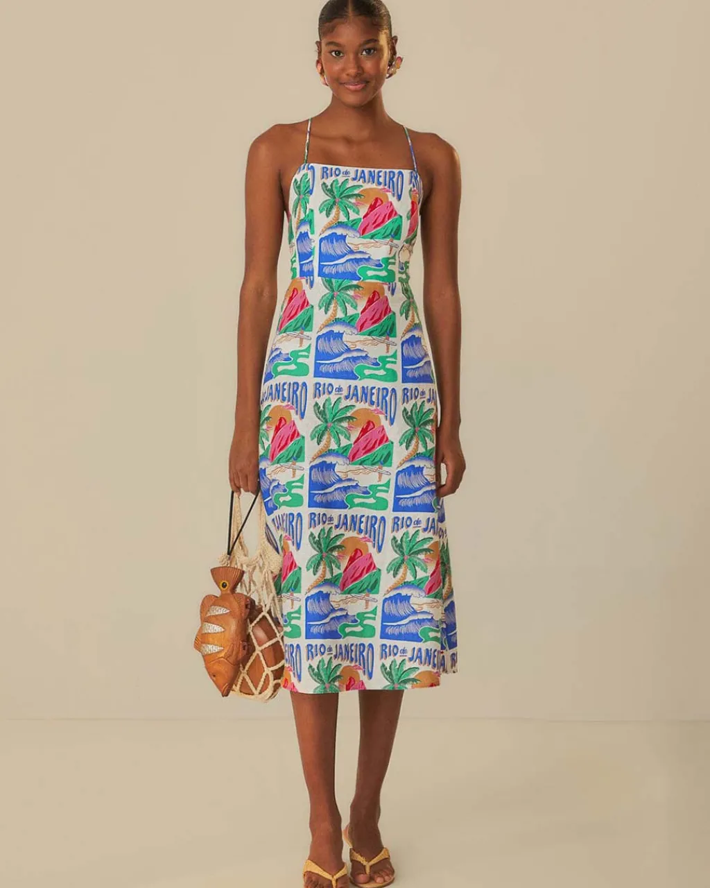Farm Rio Off-White Carioca Posters Midi Dress Online