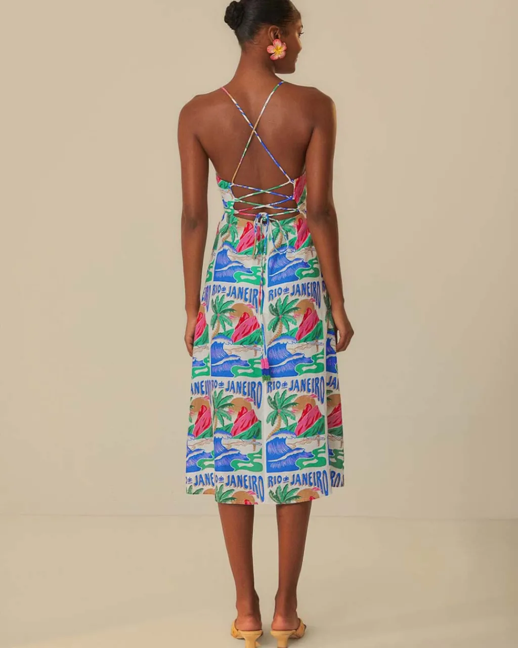 Farm Rio Off-White Carioca Posters Midi Dress Online