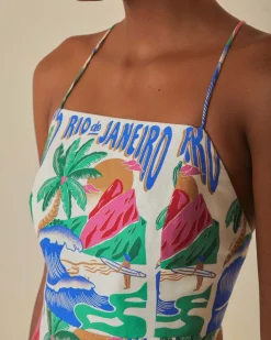 Farm Rio Off-White Carioca Posters Midi Dress Online