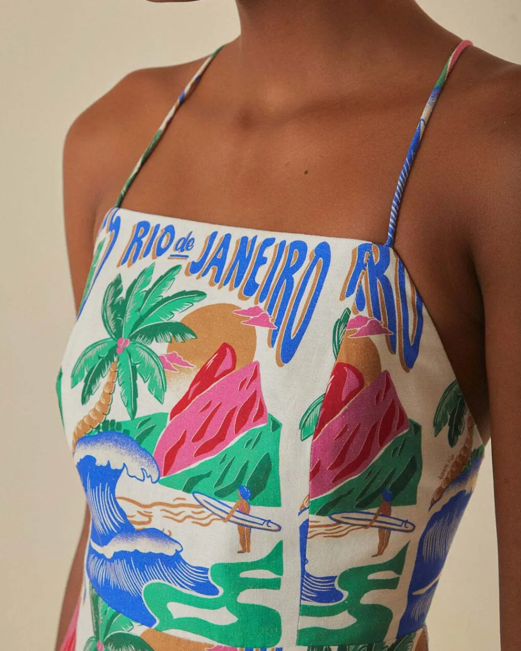 Farm Rio Off-White Carioca Posters Midi Dress Online