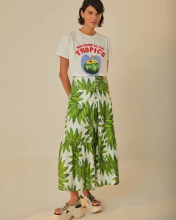 Farm Rio Off-White Palm Fan Organic Cotton Maxi Skirt Outlet