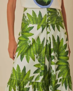 Farm Rio Off-White Palm Fan Organic Cotton Maxi Skirt Outlet