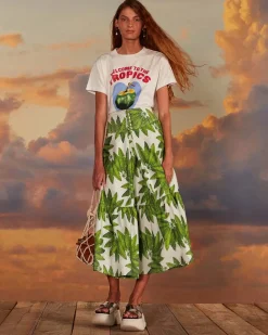 Farm Rio Off-White Palm Fan Organic Cotton Maxi Skirt Outlet