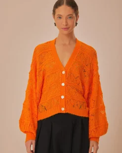 Farm Rio Orange Textured Knit Cardigan Online