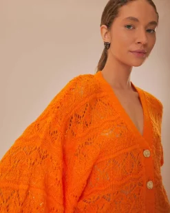Farm Rio Orange Textured Knit Cardigan Online