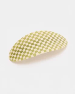 Chunks Oval Barrette - Olive Check New