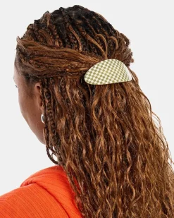 Chunks Oval Barrette - Olive Check New