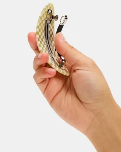 Chunks Oval Barrette - Olive Check New
