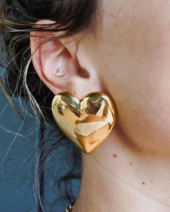 HoopLa Style Oversized Gold Puffy Heart Earrings Hot