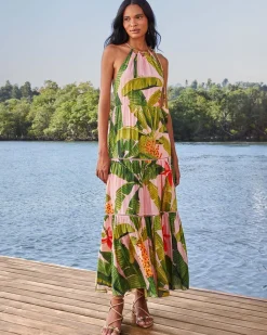 Farm Rio Pink Banana Leaves Sleeveless Maxi Dress Discount