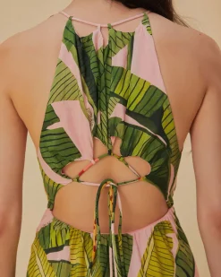 Farm Rio Pink Banana Leaves Sleeveless Maxi Dress Discount