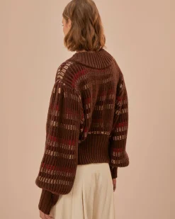 Farm Rio Red Colorful Stripe Knit Cardigan Outlet