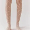 Free People Ribbon Chain Tights - Cream