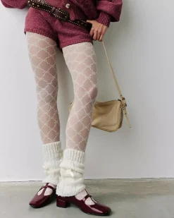 Free People Ribbon Chain Tights - Cream
