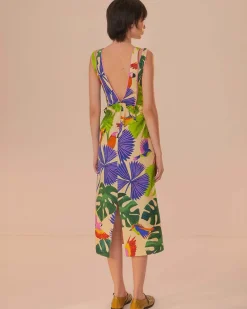 Farm Rio Sand Macaw Jungle V Neck Midi Dress Hot