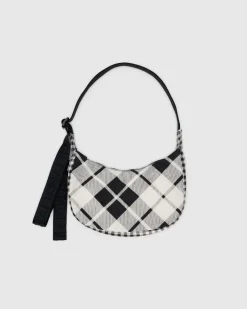 Baggu Small Nylon Crescent Bag w/ Key Leash - Mixed Plaid Clearance