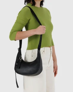 Baggu Small Recycled Leather Crescent Bag - Black Hot