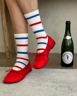 Le Bon Shoppe Striped Boyfriend Socks - Red Blue Stripe Sale