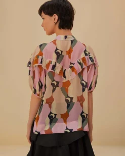 Farm Rio The Kiss Multicolor Short Sleeve Blouse Discount