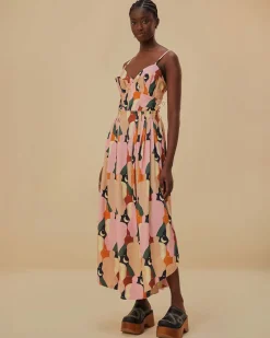 Farm Rio The Kiss Multicolor Sleeveless Midi Dress Sale