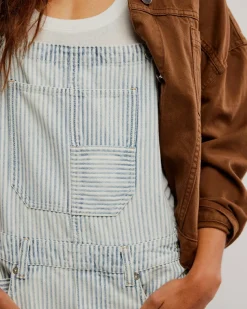 Free People We The Free Good Luck Stripe Overalls - Indigo Railroad Outlet
