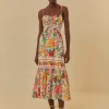 Farm Rio White Floral Sketch Midi Dress Clearance