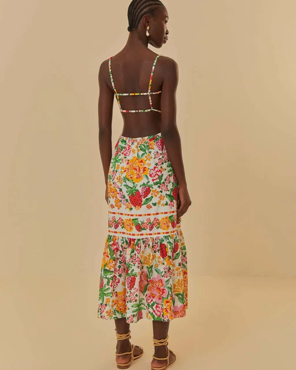 Farm Rio White Floral Sketch Midi Dress Clearance